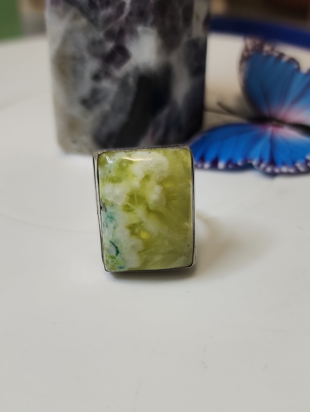 Green Rectangular Stone Statement Ring - Women Jewelry